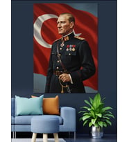 Türk Bayrağı Vetürkiye Cumhuriyeti Kurucusu Atatürk Portresi Dekoratif Kanvas - Mdf Ahşap Tablo