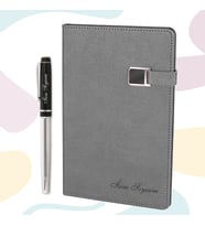 Kişiye Özel Metal Roller Kalem & Metal Detaylı Defter Hediye Seti (Gümüş Gri)