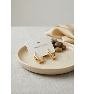 316L Çelik Gold Renk Kıvrımlı Halka Model Küpe 5886 - SSSSSS4722-8392