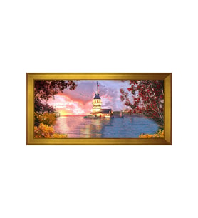 Şafak Sökerken Kız Kulesi Motifli Kanvas Tablo 50 x 70 cm Gold Çerçeve