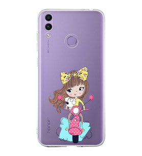 Huawei Honor 8c  Uyumlu Kapak Vespagirl Tasarımlı Şeffaf Silikon Kılıf