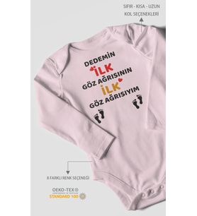 Dedemin İlk Göz Ağrısıyım Baskılı Bebek Zıbını – Çıtçıtlı Body  %100 Pamuk Uzun Kol (Bebek Pembesi)