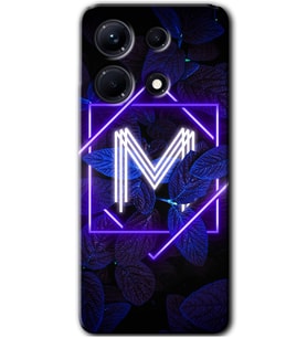 İnfinix Note 30 Kılıf HD Desen Baskılı Arka Kapak - Dark Neon Yaprak M Harfi