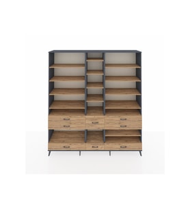 Hyperion Gardrop 19 Raflı 8 Çekmeceli  220x44x243 Antrasit-Çam/Çam