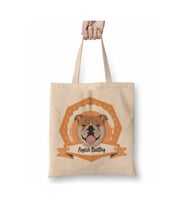 İngiliz Bulldog Köpek Beyaz Bez Çanta Uzun Saplı Alışveriş Çantası Plaj Çantası