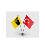 Rabia -(Tek Vatan -Devlet -Bayrak -Millet ) ve Türk Bayrağı İkili Saten Masa Bayrağı Takımı