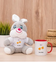 Kişiye Özel Sevimli Mandalinalar Peluş Tavşan ve Kırmızı Kupa