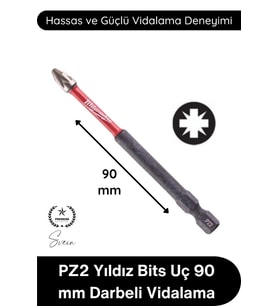 #Vidalama PZ2 Yıldız Bits Uç 90 Mm Darbeli Vidalama Tornavida Aksesuarı Profesyonel Çelik Şok Emici