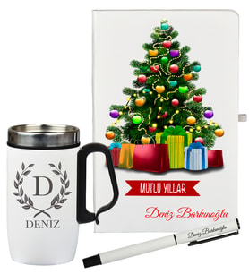 Yılbaşına Özel Hediye Kişiye Özel Defter Kalem Ve Termos - Mug Seti