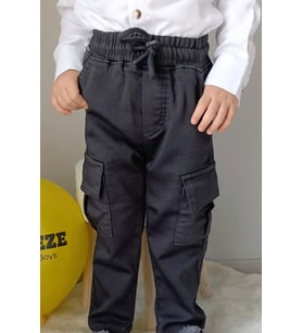 Breeze Erkek Çocuk Pantolon Kargo Cepli Beli Lastikli 1.5-5 Yaş, Füme