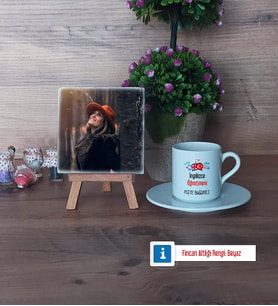 İngilizce Öğretmeni Fotoğraflı Dekoratif Taş, Ahşap Altlıklı Türk Kahvesi Fincanı Hediye Öğretmenler Günü Hediyesi (Model 2)