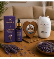 NYORA Kişiye Özel Ahşap Kalp Çerçeve Meow Temalı H2O Hava Nemlendirici Cihaz Lavanta Kokulu 20 Ml Damlalıklı Aroma Terapi Esansiyel Yağ