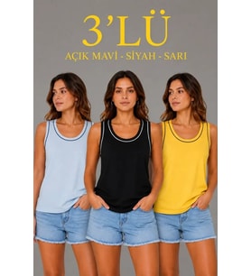 3’lü Kolsuz Sporcu Atlet Seti Yazlık Bisiklet Yakalı - Sarı, Siyah, Bebe Mavisi