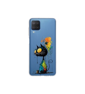 Samsung Galaxy M12 ile Uyumlu Splash Kedi Tasarımlı Şeffaf Silikon Kılıf