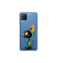 Samsung Galaxy M12 ile Uyumlu Splash Kedi Tasarımlı Şeffaf Silikon Kılıf