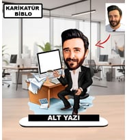 KİŞİYE ÖZEL KARİKATÜR MUHASEBECİ, BANKACI, MEMUR TASARIMLI ERKEK BİBLO XKB6