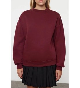3 iplik şardonlu bisiklet yaka sweatshirt bordo
