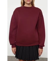 3 iplik şardonlu bisiklet yaka sweatshirt bordo