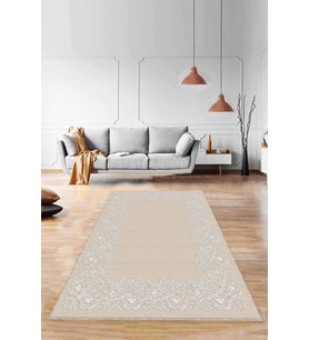 Bej Çerçeveli Kaymaz Tabanlı Makinede Yıkanabilir Halı MK55 - 100 x 160 cm