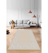 Bej Çerçeveli Kaymaz Tabanlı Makinede Yıkanabilir Halı MK55 - 100 x 160 cm