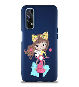 Realme 7 Soft Premier Kapak Vespagirl Tasarımlı Silikon Kılıf - Lacivert (Şeffaf)