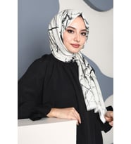 Afvente Mermer Desen Beyaz Pamuk Şal (Çok Renkli)