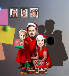 Kişiye Özel Yılbaşı Aile Karikatürlü Ahşap Magnet Model-2