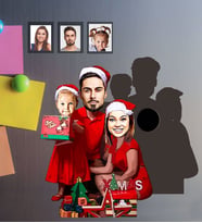 Kişiye Özel Yılbaşı Aile Karikatürlü Ahşap Magnet Model-2