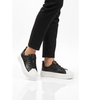 AYK'S Siyah Beyaz Bağcıklı Unisex Spor Ayakkabı Grov 410 G (Siyah - Beyaz)