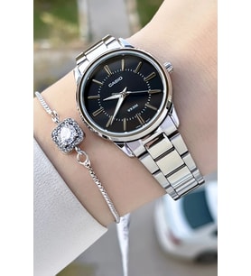 Casio CSISTE108 Kadranı Siyah Kordonu Gümüş Renk Hediye Paketli Kadın Kol Saati