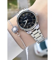 Casio CSISTE108 Kadranı Siyah Kordonu Gümüş Renk Hediye Paketli Kadın Kol Saati