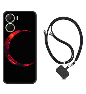 Vivo Y16 Kılıf Silikon Boyun Askılı İpli Desenli Silikon Red Moons 1747