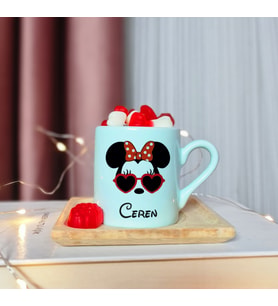 Minnie Mouse Tasarımlı Kişiye Özel Yeşil Türk Kahvesi Fincanı