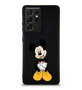 Samsung Galaxy S21 Ultra Soft Premier Kapak Mickey Mouse-A Tasarımlı Silikon Kılıf - Siyah (Şeffaf)