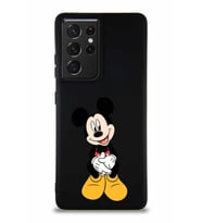 Samsung Galaxy S21 Ultra Soft Premier Kapak Mickey Mouse-A Tasarımlı Silikon Kılıf - Siyah (Şeffaf)