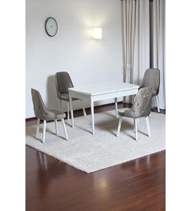 Monera Beyaz 80 x 132 Açılabilen Sunta Masa Metal Ayaklı Mutfak Masası Takımı 4 Cappucino Sandalye