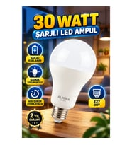 30W Şarjlı LED Ampul – E27 Duy 6400K Soğuk Beyaz Acil Durum Aydınlatması