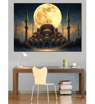 Dolunay Altında İhtişamlı Camii Dekoratif Kanvas - Mdf Ahşap Tablo