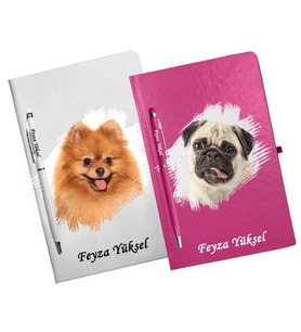 Kişiye Özel Köpek Tasarımlı İkili Defter Kalem Hediye Seti