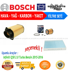 Bosch Filtre Bakım Seti Infiniti Q50 2.0 Turbo Benzin 2015-2016 Hava + Yağ F. + Polen Filtre Blue Print