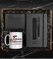 Öğretmenler Gününe Özel Canım Öğretmenim Kupası & Kişiye Özel Defter & Deri Kılıflı Touch Pen Kalem& Cüzdan Hediye Seti