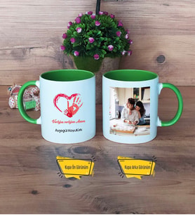 Anneye Hediye Kupa Bardak Yeşil Fotoğraflı Anneler Günü Hediyesi
