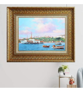 Gold Altın Kalın Çerçeveli Paspartulu Tablo vk927