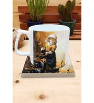 Kediler ve Sanat/Johannes Vermeer The Milkmaid Set 10 - Yelken Fincan Kupa-Taş Bardak Altlığı 1