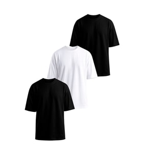 Monox Oversize Unisex  3'lü T-Shirt %100 Pamuk Rahat Kesim (Siyah - Beyaz)