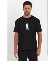 Erkek T-Shirt Penguen Baskılı Bisiklet Yaka Kısa kol yazlık Tişört - Siyah
