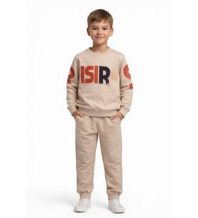 Erkek Çocuk Önü Baskılı Sweatshirt Ve Eşofman Alt Takım BGL-ST05250 (Bej)