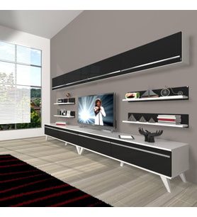 Decoraktiv Eko 360Y Mdf Retro Tv Ünitesi Tv Sehpası (Siyah - Beyaz)