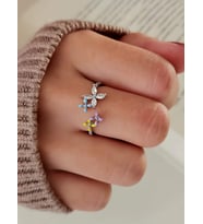 Çiçek Model Taşlı Mineli Gümüş Silver Altın Kaplama Gold Renk Eklem Yüzük (Gümüş)