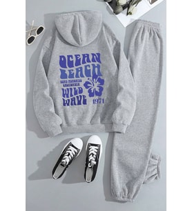 Ocean Beach Baskılı Eşofman Takımı (Gri)